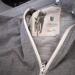 Linksoul Men’s Grey Zip-Up Sweater with White Trim
